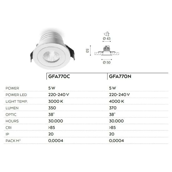 faretto da incasso bianco Gea Luce 5W 3000K