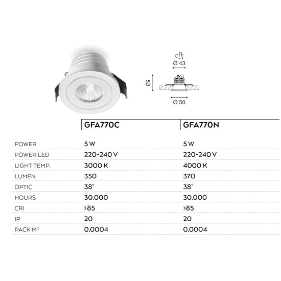 faretto da incasso bianco opaco Gea Luce 5W 4000K IP20