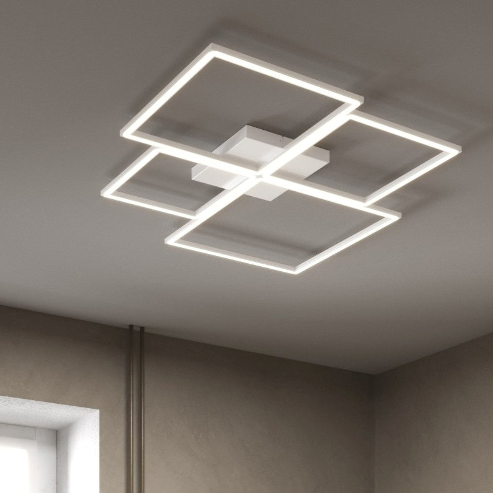 Plafoniera LED geometrica alluminio bianco Top Light 88W 6400 lm 3000K-4000K 70 cm soggiorno