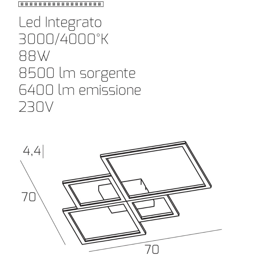 Plafoniera LED geometrica alluminio bianco Top Light 88W 6400 lm 3000K-4000K 70 cm soggiorno