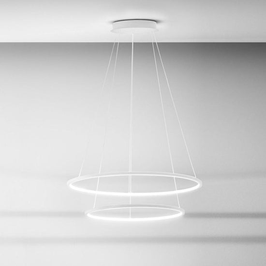 Erika S2 lampadario doppio anello bianco satinato Gea Luce 80W 3000K