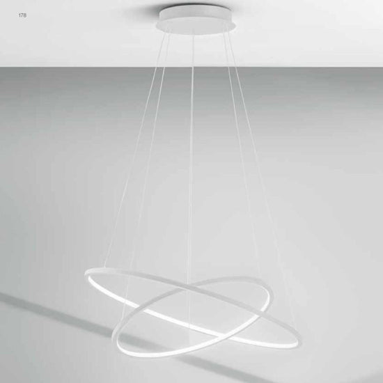 Erika S2 lampadario doppio anello bianco satinato Gea Luce 80W 3000K
