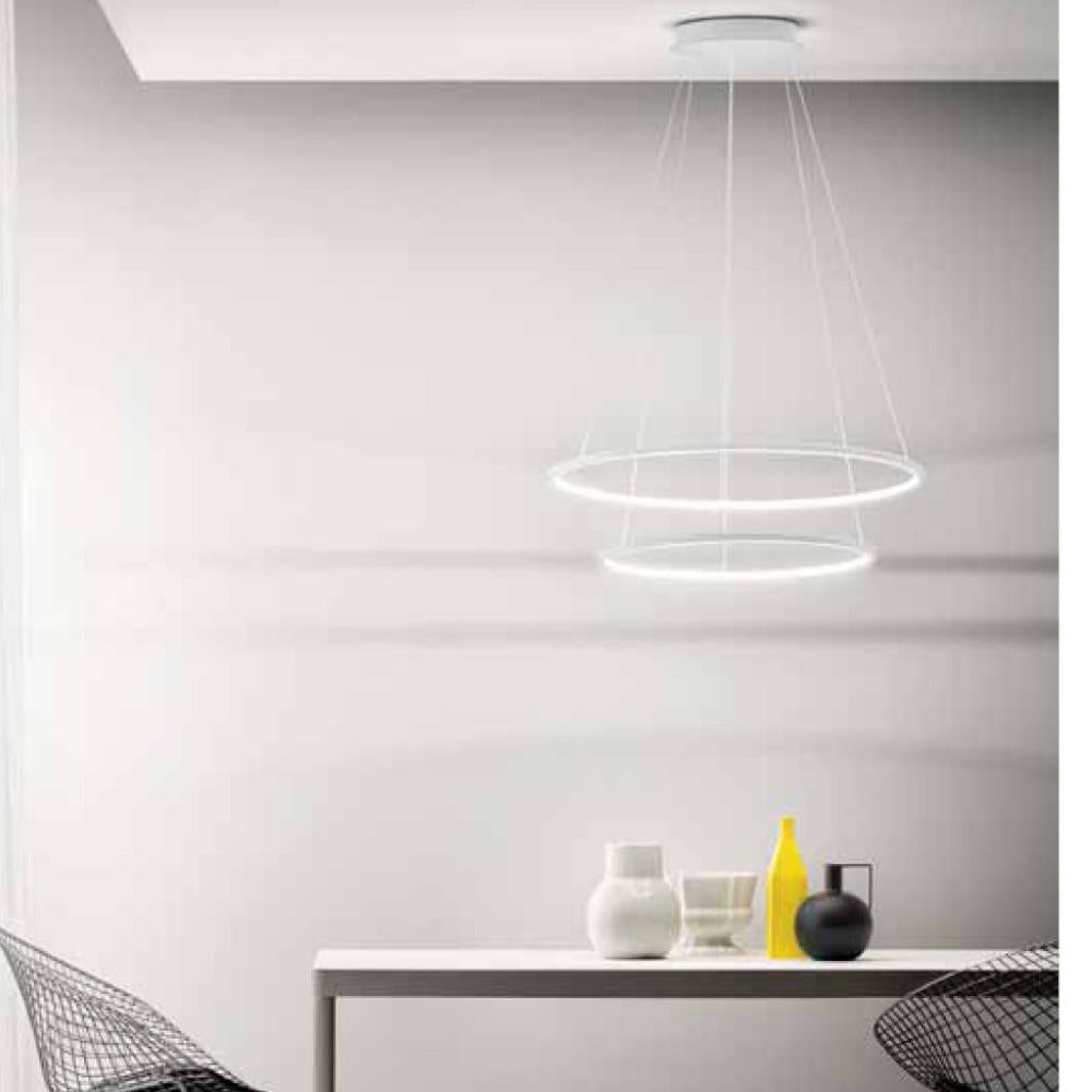 Erika S2 lampadario doppio anello bianco satinato Gea Luce 80W 3000K