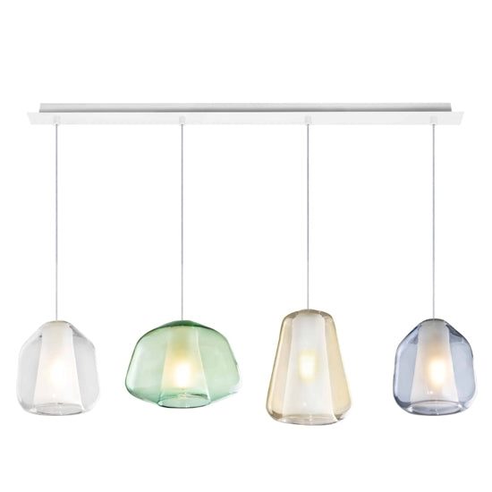 Lampadario binario 4 luci bianco vetro soffiato multicolore Top Light E27 12W