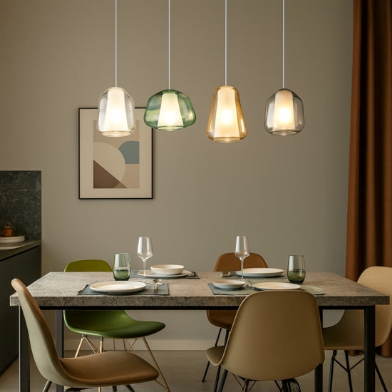 Lampadario binario 4 luci bianco vetro soffiato multicolore Top Light E27 12W