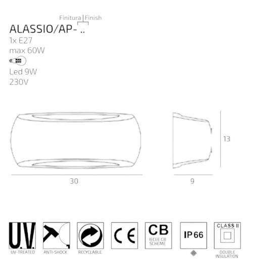 Alassio applique da esterno nero Top Light 6W E27 IP66