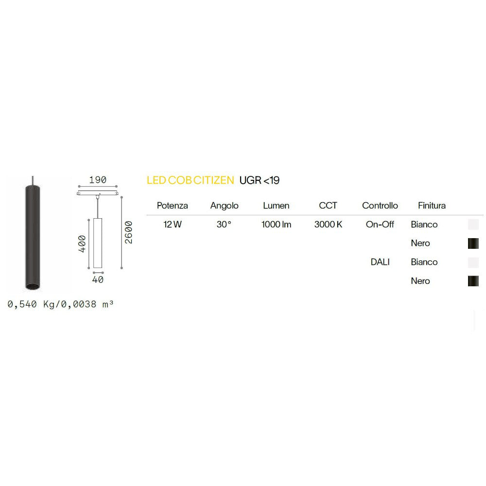 Sospensione a binario nero Ideal Lux 12W 4000K DALI dimmerabile