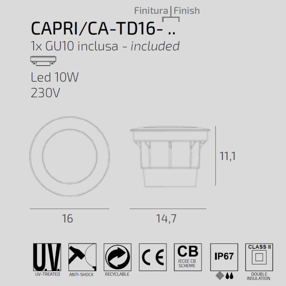 Capri faretto incasso pavimento esterno grigio Top Light GX53 10W IP67