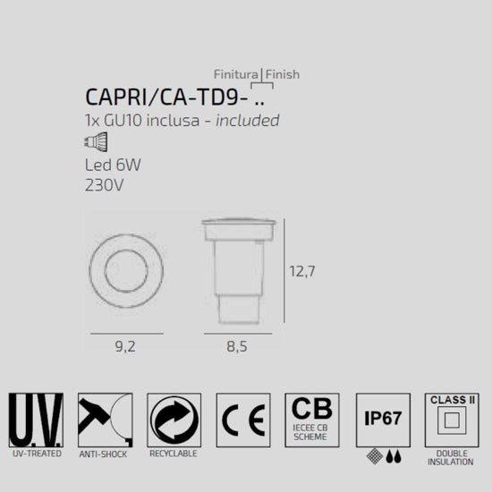 Capri segnapasso incasso pavimento grigio Top Light GU10 6W 615 lm IP67 calpestabile