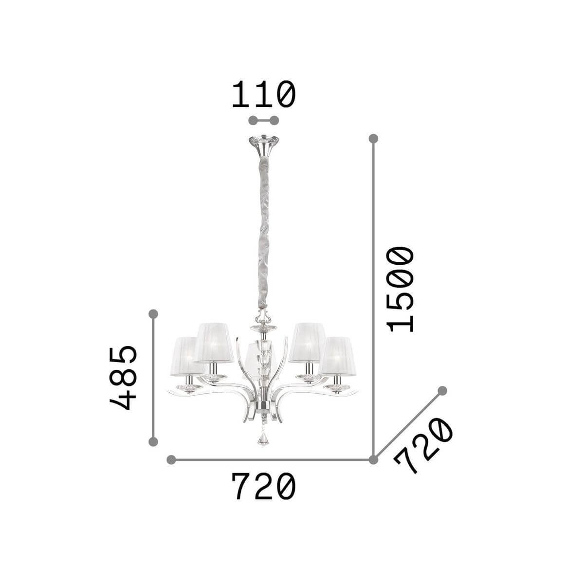 Pegaso lampadario bianco cromato Ideal Lux 5xE14