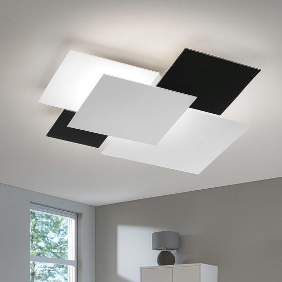 Shadow plafoniera salotto bianco nero Top Light E27 60W 4 vetri placca cromo 71 cm