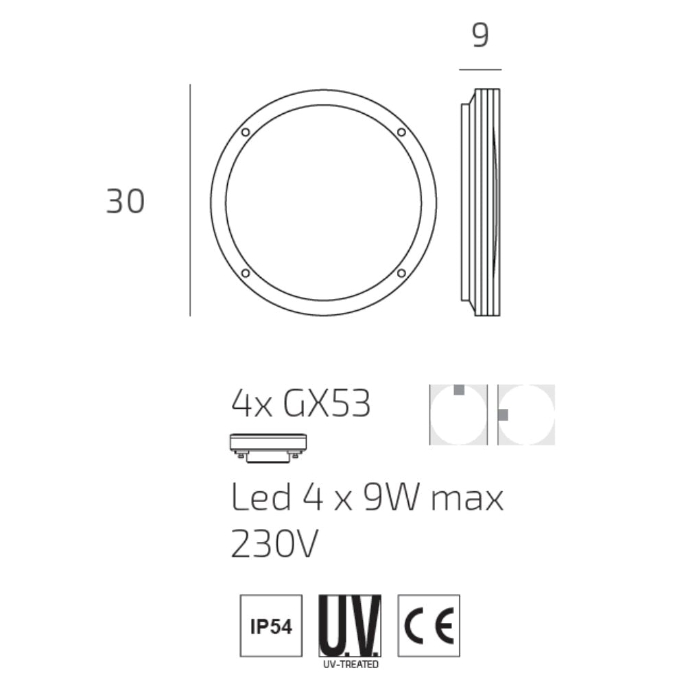 SOHO plafoniera da esterno antracite Top Light GX53 9W IP54 Ø30 cm