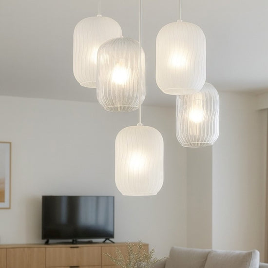 Tender lampadario cascata 5 sfere bianco trasparente Top Light E27 18W