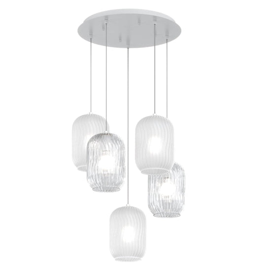 Tender lampadario cascata 5 sfere bianco trasparente Top Light E27 18W