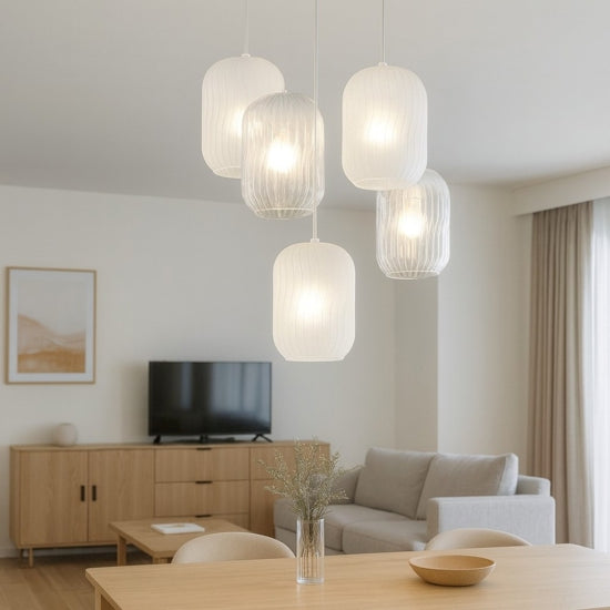 Tender lampadario cascata 5 sfere bianco trasparente Top Light E27 18W