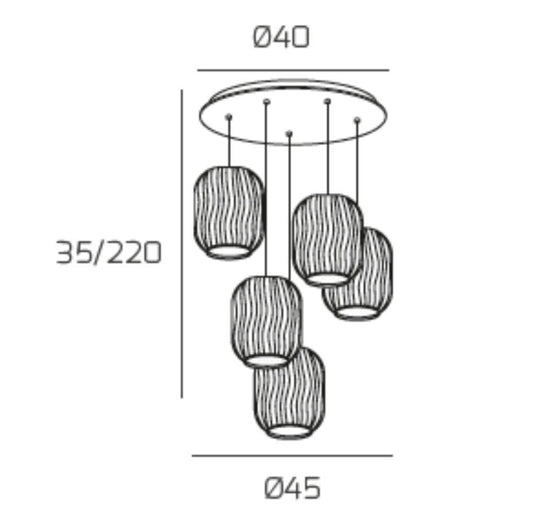 Tender lampadario cascata 5 sfere bianco trasparente Top Light E27 18W