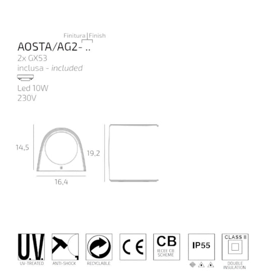Aosta applique da esterno nero Top Light GX53 10W  IP55