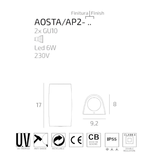 Aosta applique da esterno bianco Top Light 6W GU10 IP55