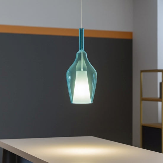 Ofelia S12 sospensione blu trasparente Gea Luce E27 60W