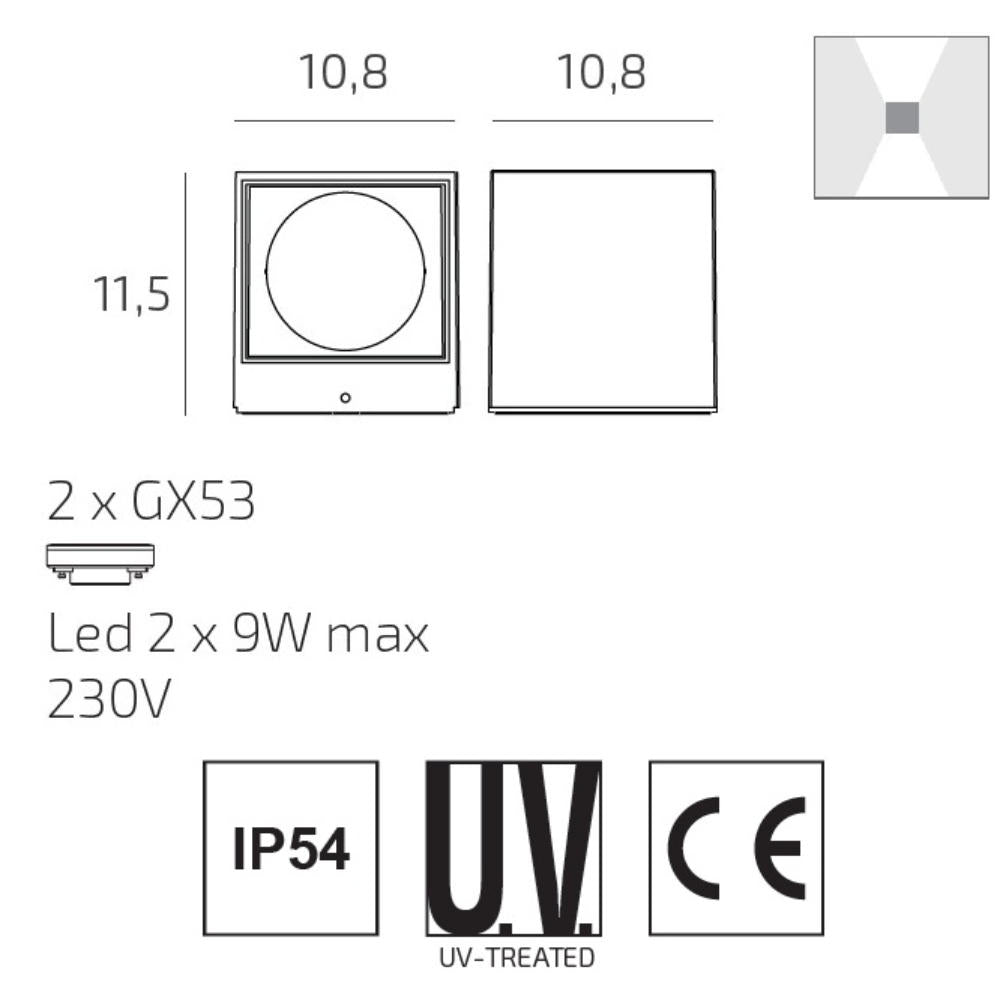 SPA applique da esterno bianco cubo Top Light GX53 9W IP54 luce su giù