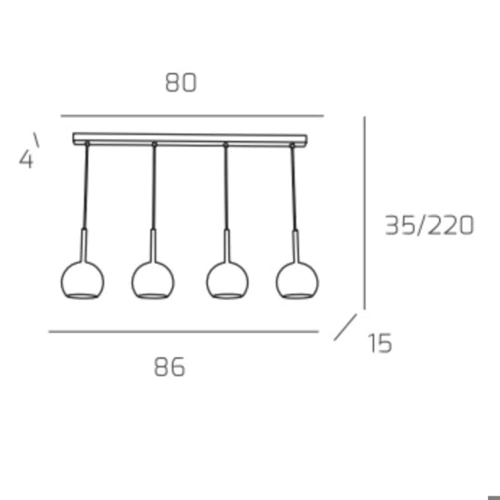 Future lampadario cucina bianco cromato trasparente Top Light E27 18W 4 sfere