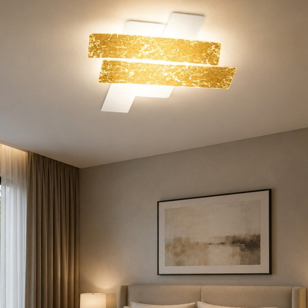 Lara plafoniera bianco lucido foglia oro Gea Luce 12W E27