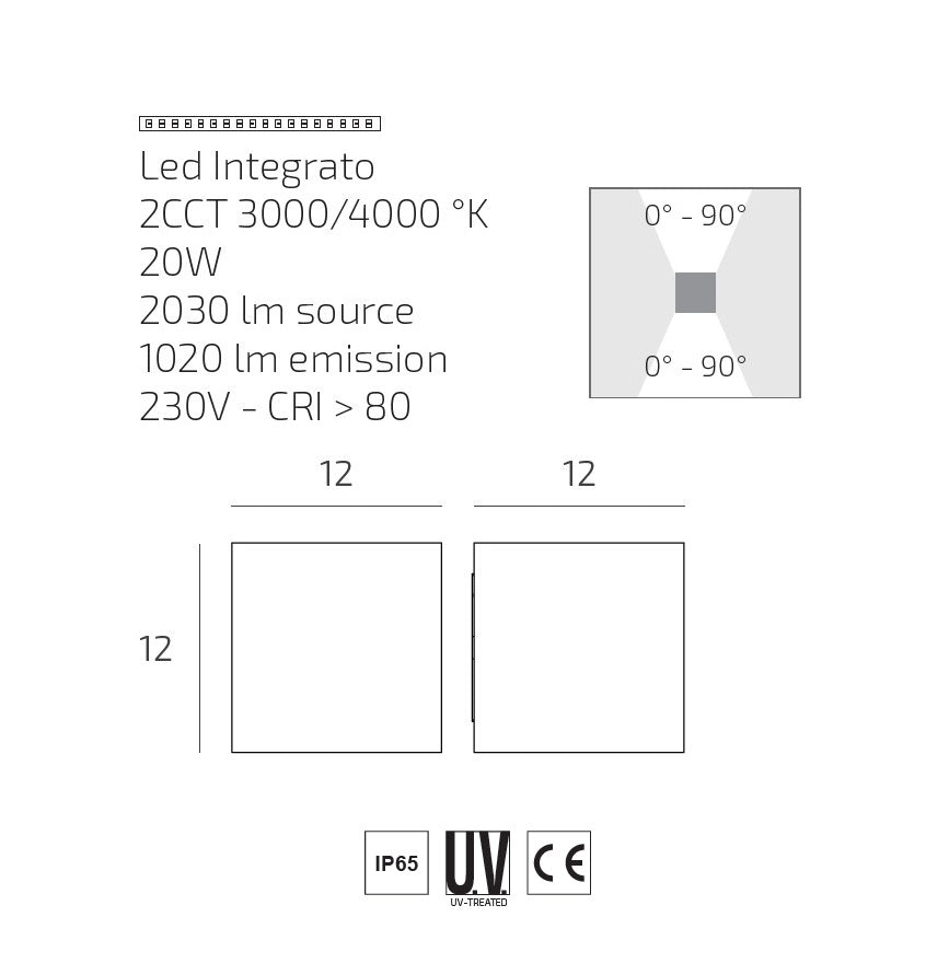 Perth applique cubo da esterno antracite Top Light LED 20W 3000K-4000K IP65