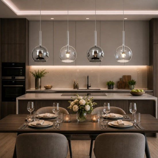 Future lampadario cucina bianco cromato trasparente Top Light E27 18W 4 sfere