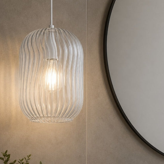 Tender sospensione bagno blu cromo Top Light E27 18W vetro soffiato rigato