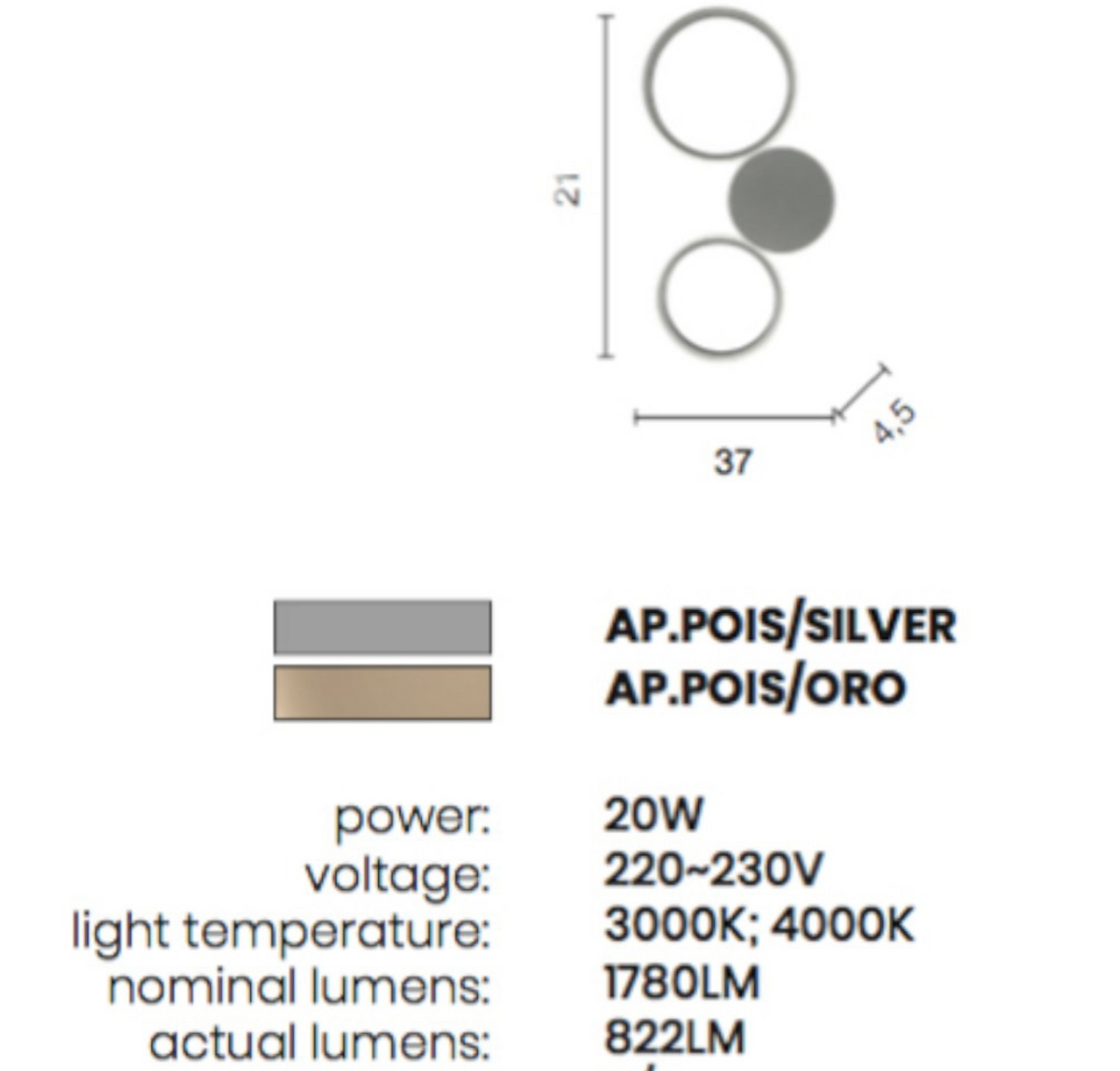 Pois applique LED a doppio cerchio Ondaluce