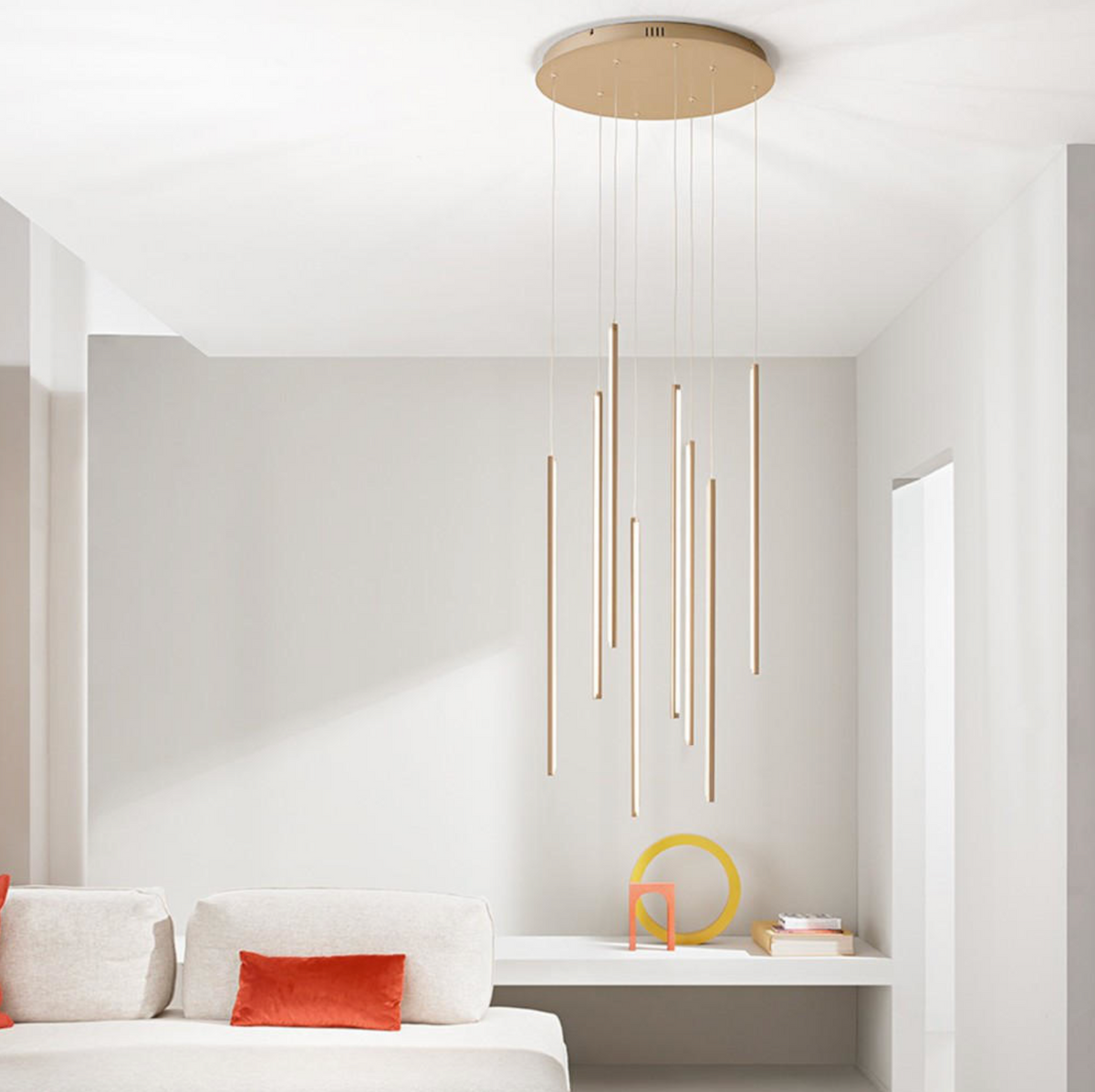 Genius Ondaluce lampadario sospensione 8 cilindri LED oro 3000K dimmerabile