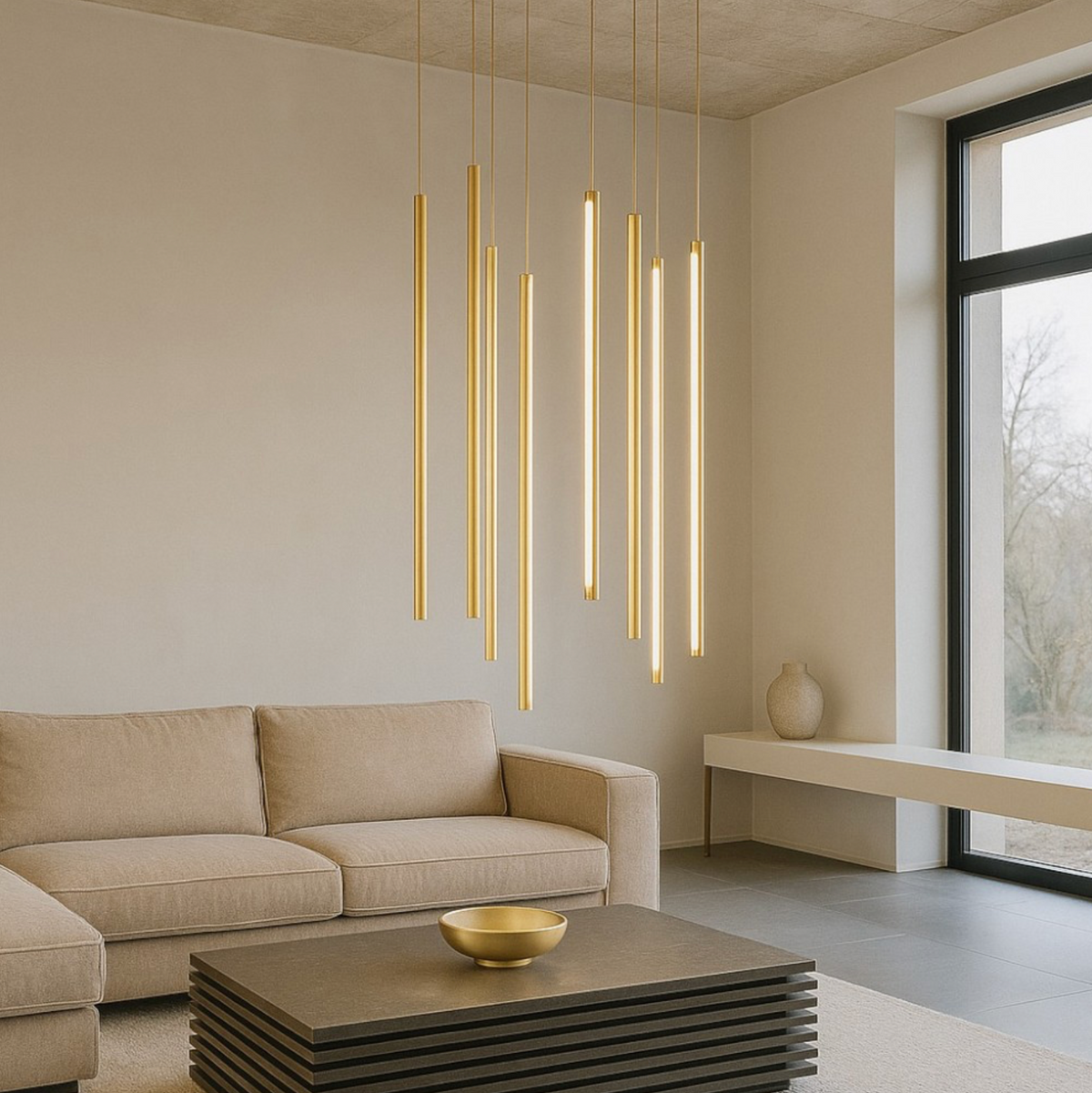Genius Ondaluce lampadario sospensione 8 cilindri LED oro 3000K dimmerabile