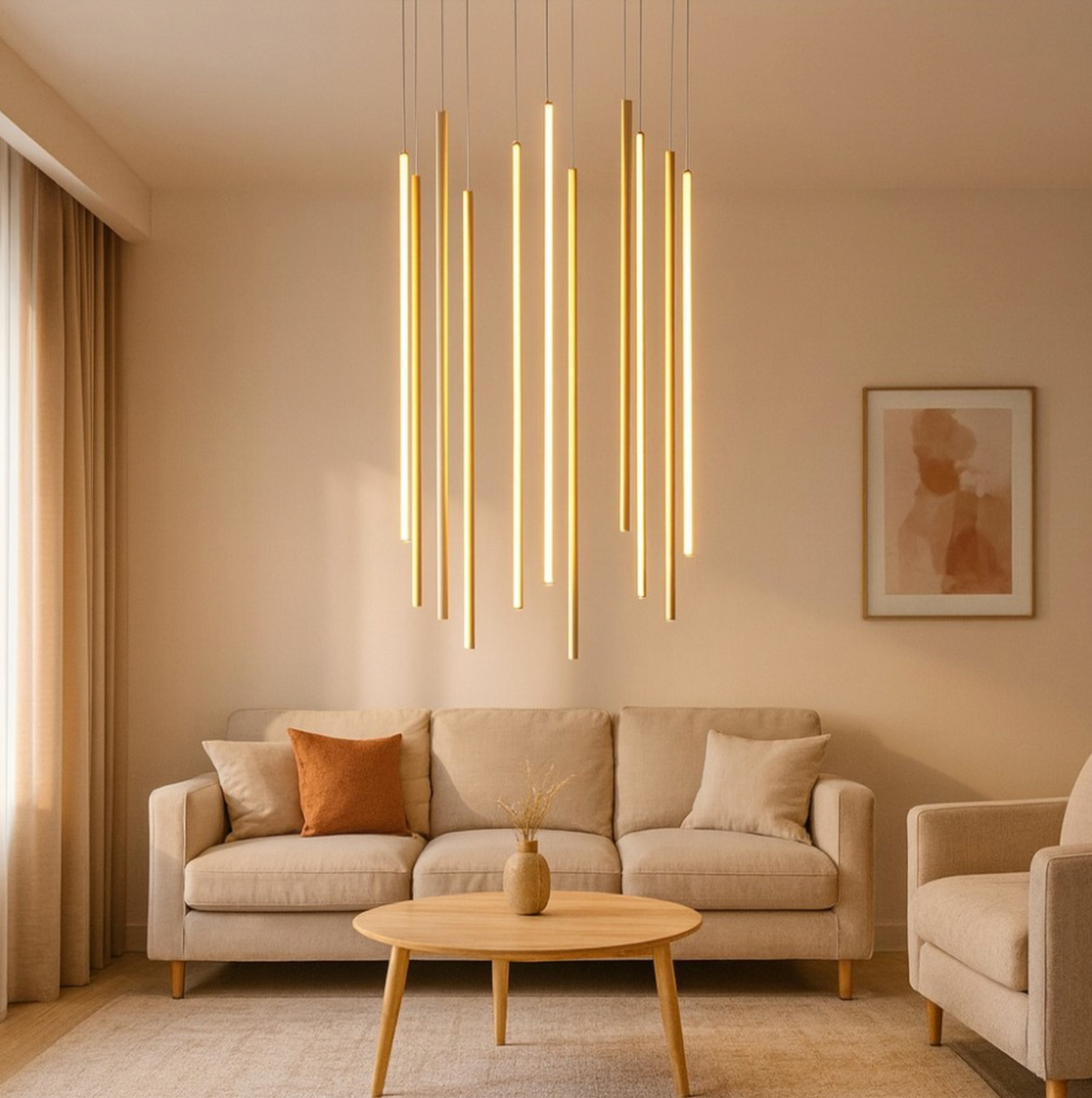 Genius Ondaluce lampadario sospensione 8 cilindri LED oro 3000K dimmerabile