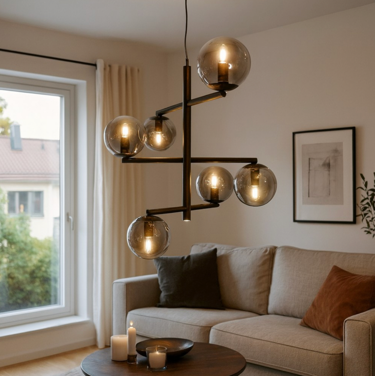 Gizah Ondaluce lampadario sospensione 6 bracci sfere vetro nero 3000K