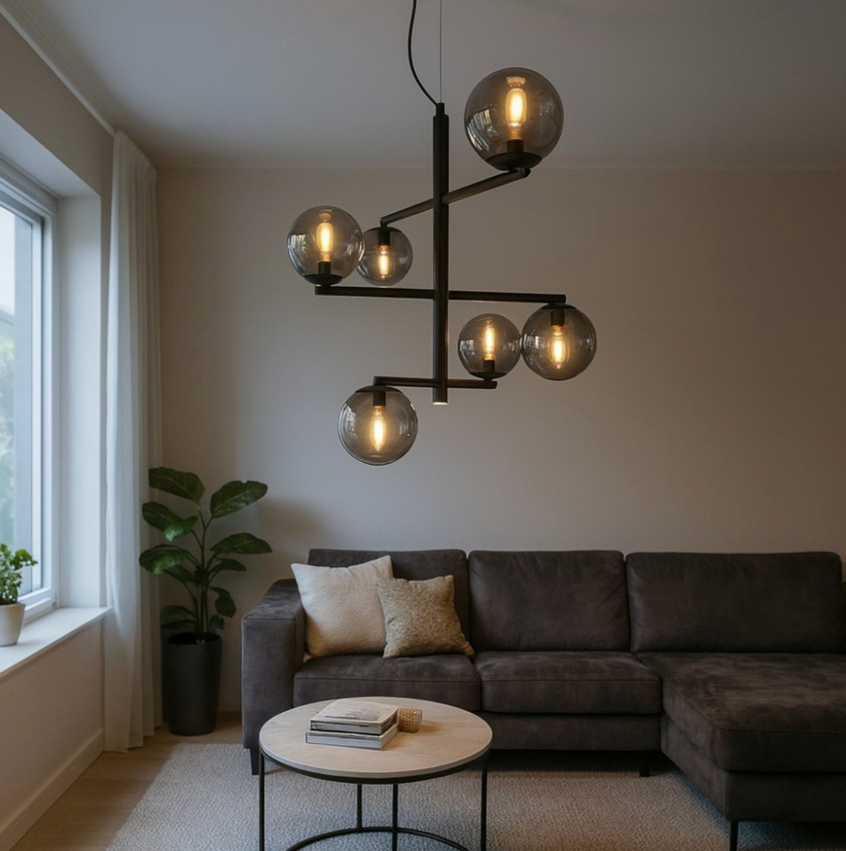 Gizah Ondaluce lampadario sospensione 6 bracci sfere vetro nero 3000K