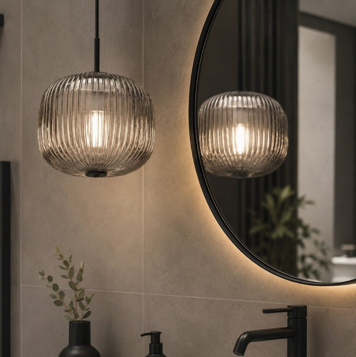 Odette Ondaluce lampadario bagno sospensione vetro fumè E14