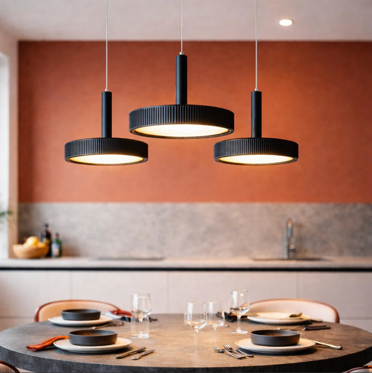 Nina Ondaluce lampadario cucina sospensione 3 luci LED nero 3000K dimmerabile