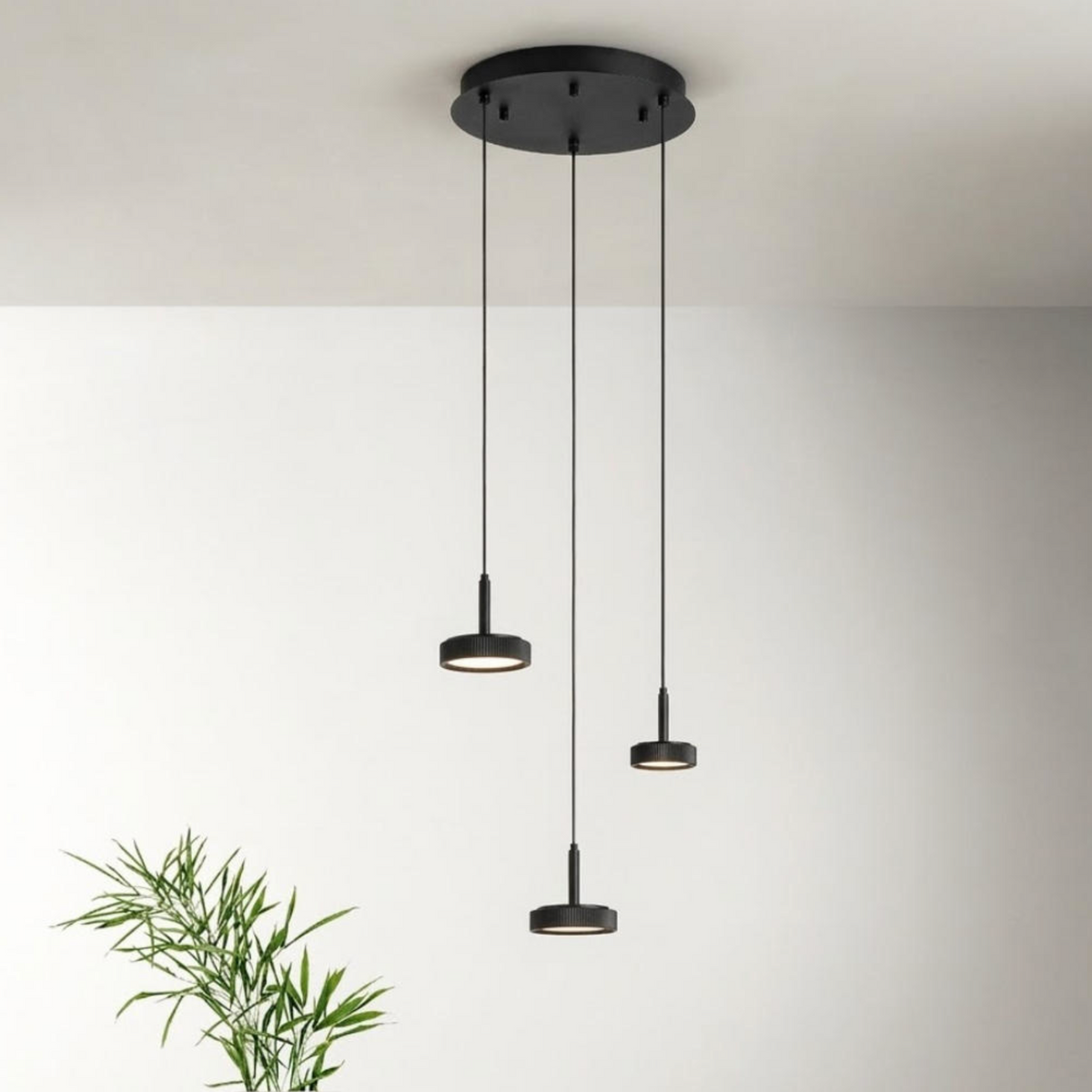 Nina Ondaluce lampadario cucina sospensione 3 luci LED nero 3000K dimmerabile