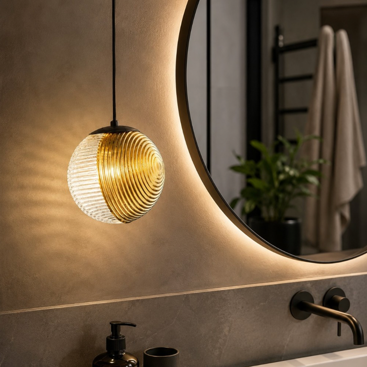 Bella Ondaluce lampada sospensione bagno vetro soffiato oro sferica E27