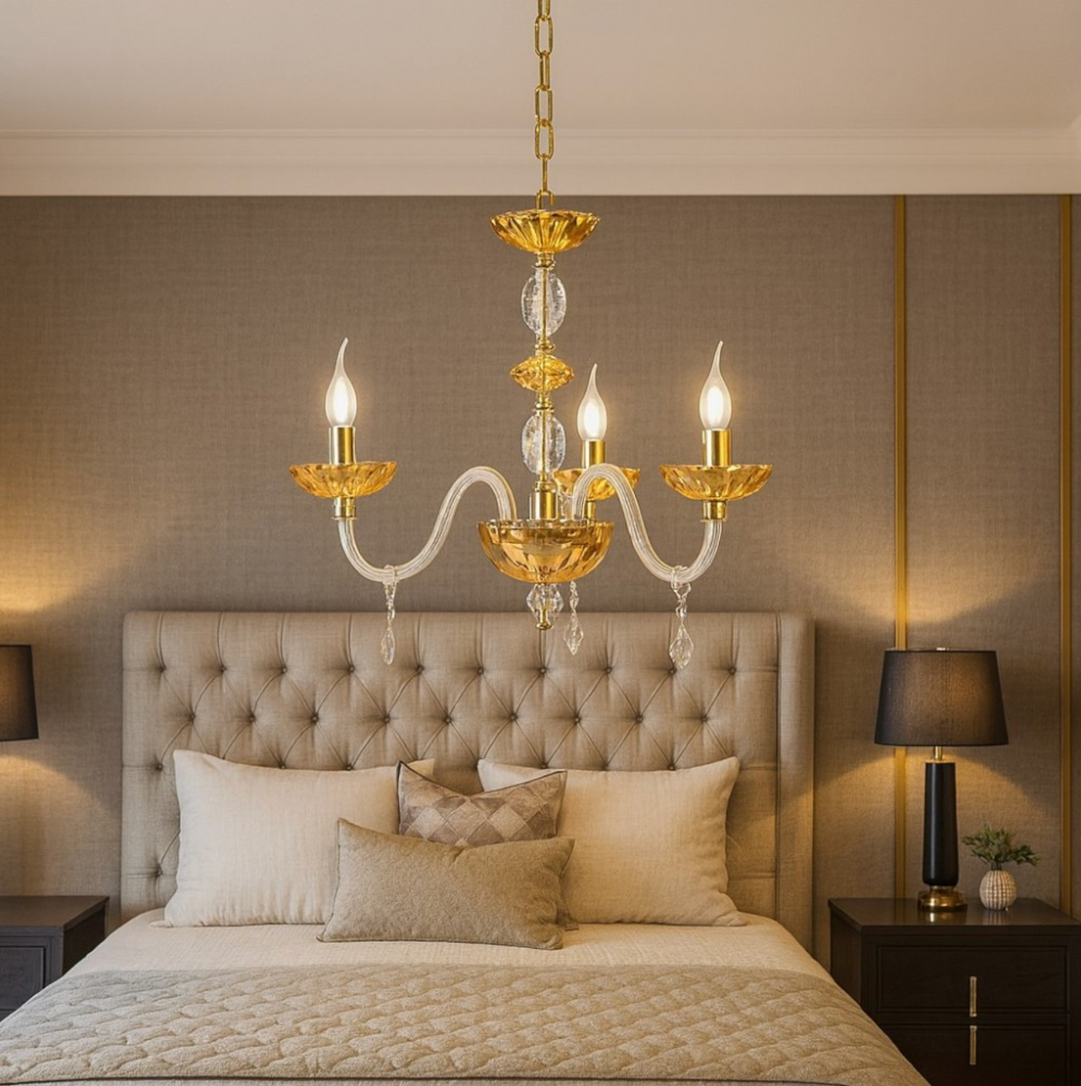 Patricia Ondaluce lampadario classico 3 bracci vetro ambra cristallo E14 camera da letto