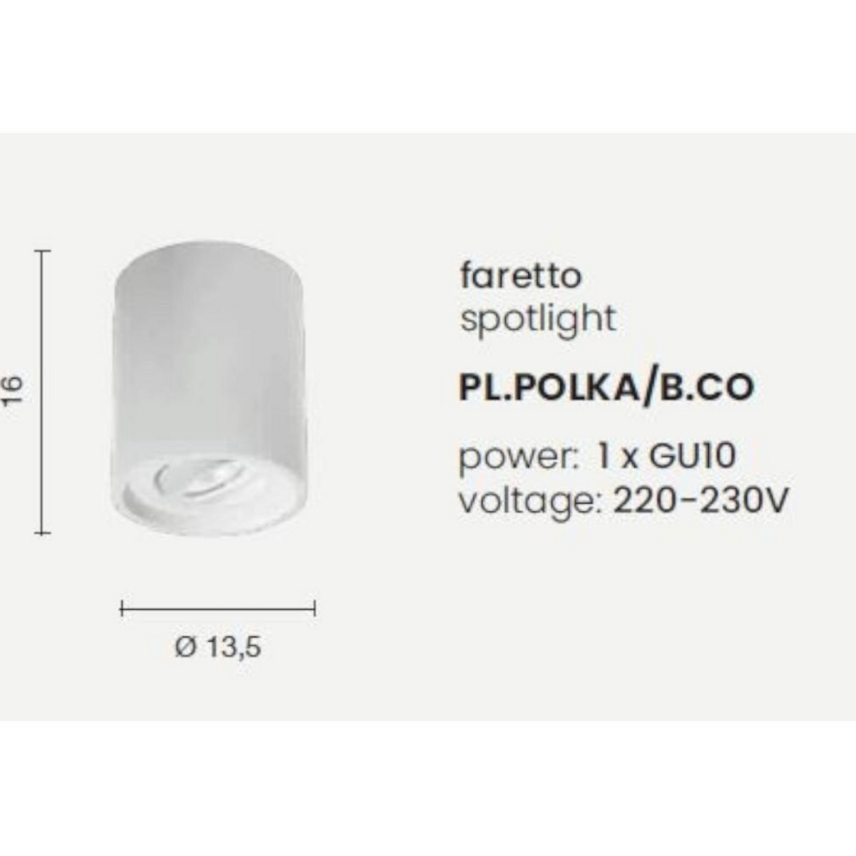 Polka Ondaluce faretto soffitto gesso bianco orientabile cilindrico