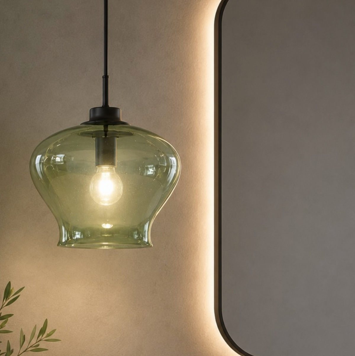 Verve Ondaluce lampada sospensione bagno vetro soffiato verde tondeggiante E14