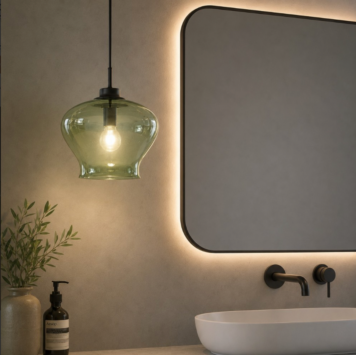 Verve Ondaluce lampada sospensione bagno vetro soffiato verde tondeggiante E14