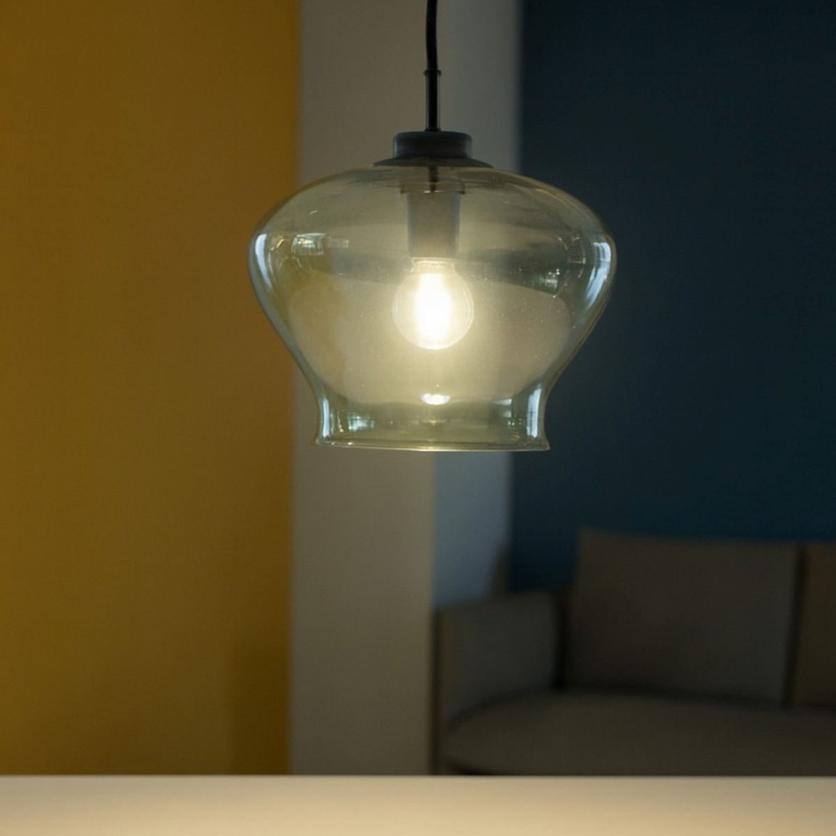 Verve Ondaluce lampada sospensione bagno vetro soffiato verde tondeggiante E14