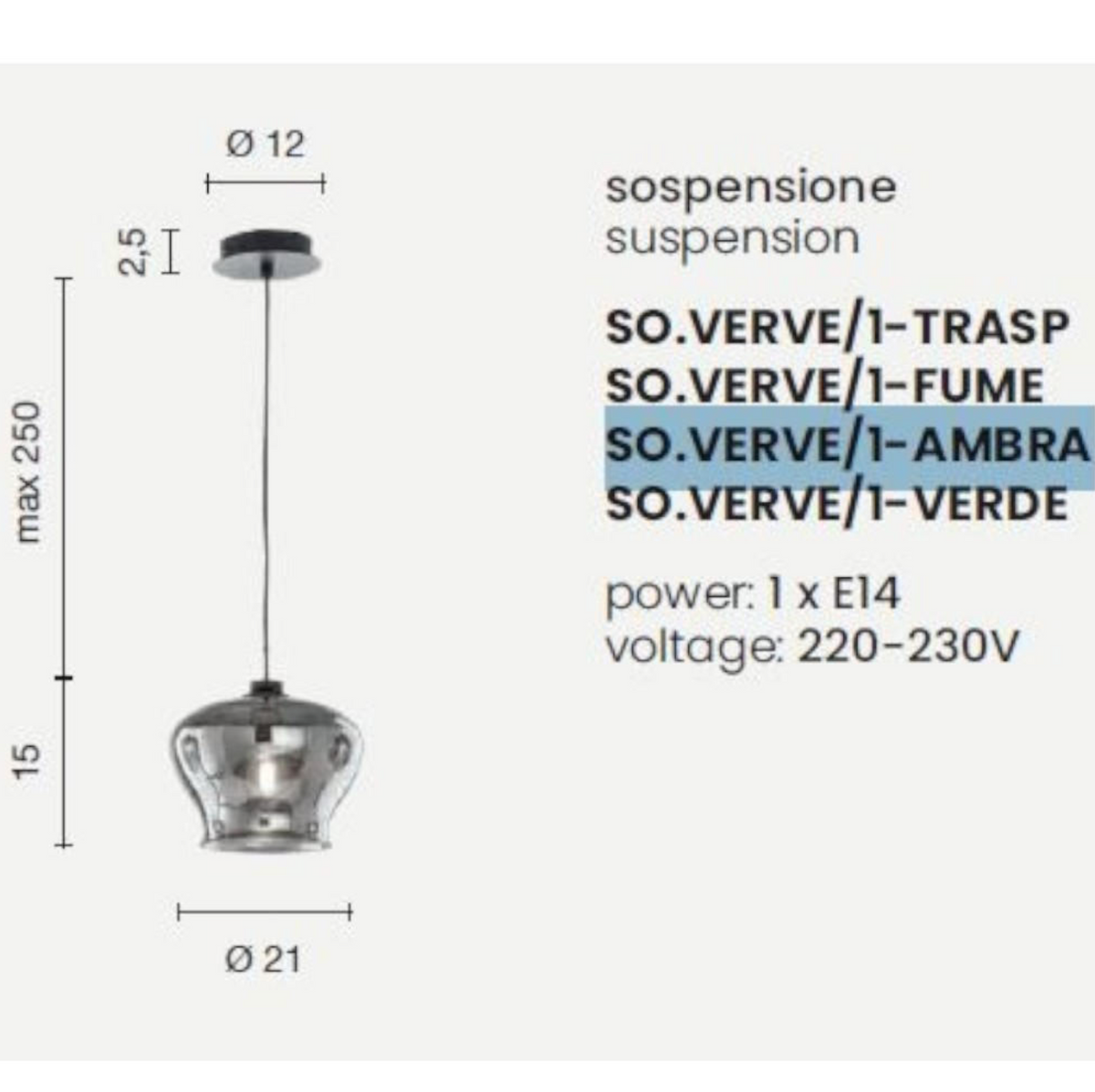 Verve Ondaluce lampada sospensione bagno vetro soffiato verde tondeggiante E14