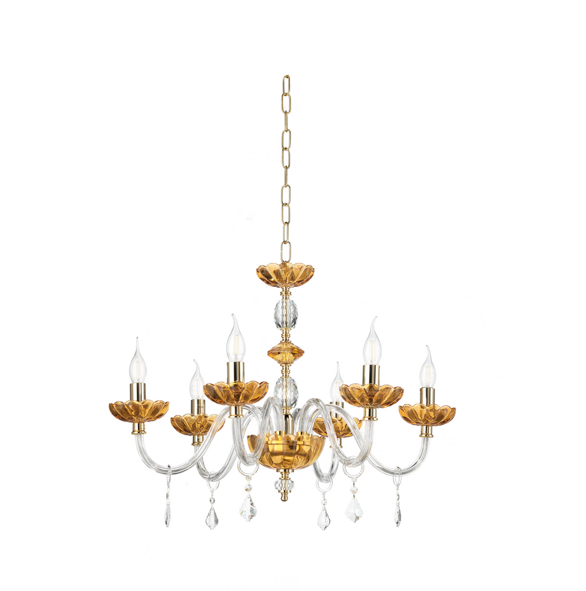 Patricia 6 Ondaluce lampadario classico 6 bracci vetro ambra cristallo E14 salotto
