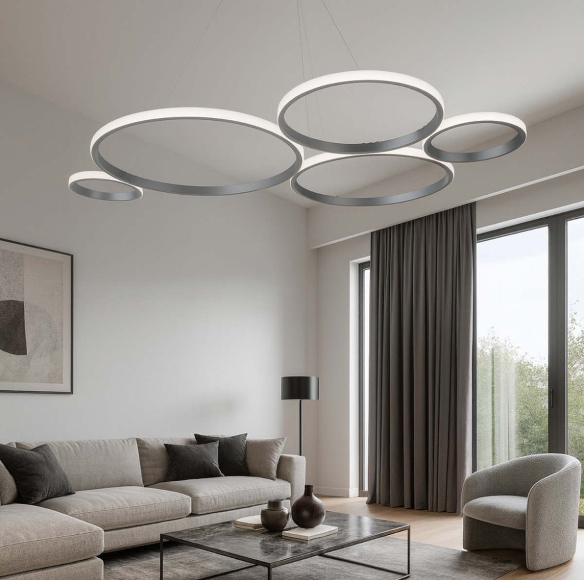Pois lampadario sospensione cerchi LED oro/grigio argento 60W 3000K Ondaluce dimmerabile