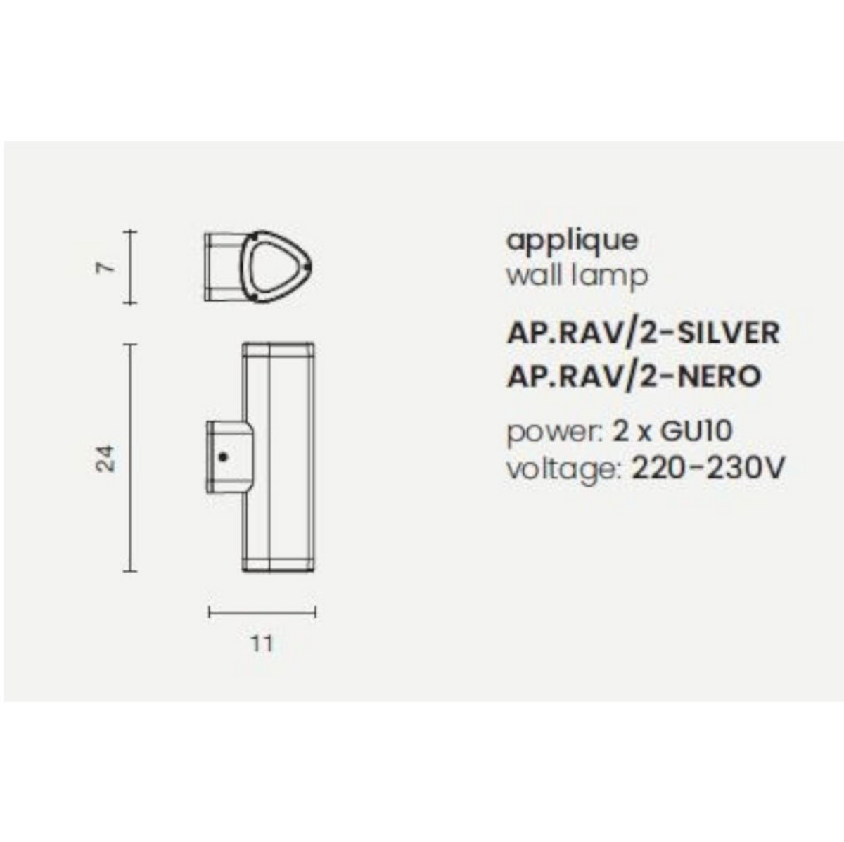 Rav applique esterno biemissione alluminio vetro nero Ondaluce