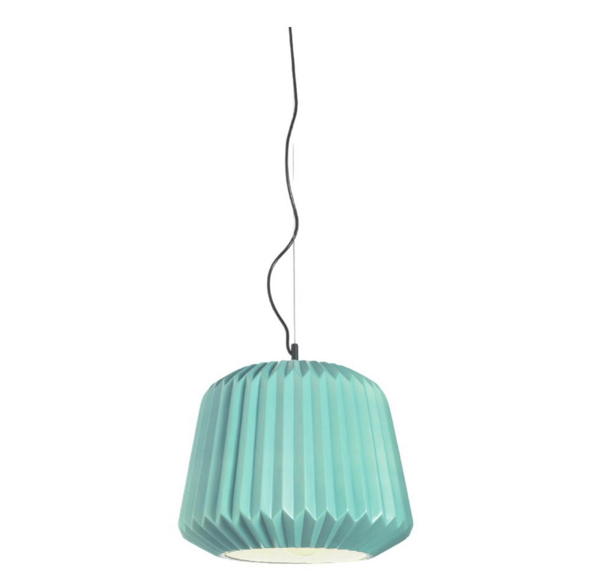 Plumcake sospensione ceramica ondulata turchese E27 Ondaluce design italiano