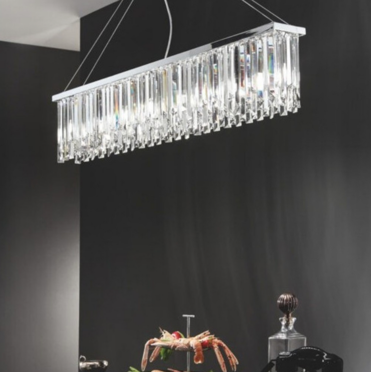 Batida lampadario cristalli losanghe cromato lucido  Ondaluce 6xE14 dimmerabile